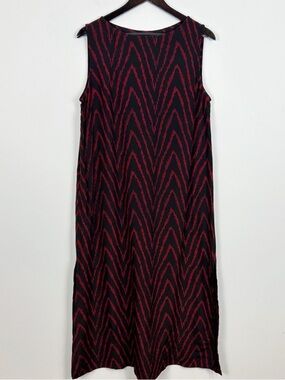 Finity Naturals Sleeveless Maxi Dress Women's Size Large Black and Red Chevron